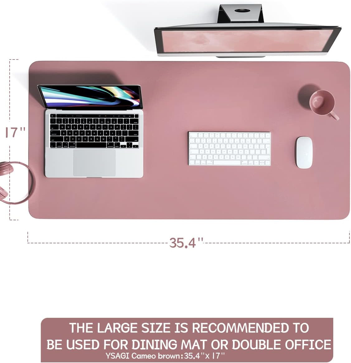 Non-Slip Desk Pad, Waterproof PVC Leather Desk Table Protector, Ultra Thin Large Mouse Pad, Easy Clean Laptop Desk Writing Mat for Office Work/Home/Decor(Dark Pink, 35.4" X 17")