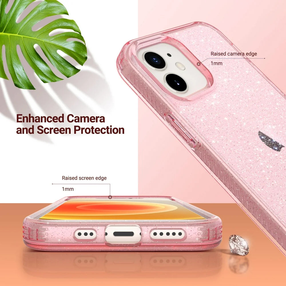 Iphone 12 Case, Iphone 12 Pro Case, Anti-Scratch Shockproof Bumper Slim Phone Case for Apple Iphone 12 / 12 Pro, Pink Glitter